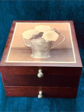 Vintage 2002 Tri-Coastal Wooden Jewelry Box. Christin Atria/ Art in Motion Tile